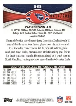 2012 Topps - Gold #363 Zach Brown Back