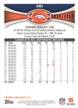2012 Topps - Gold #381 Champ Bailey Back