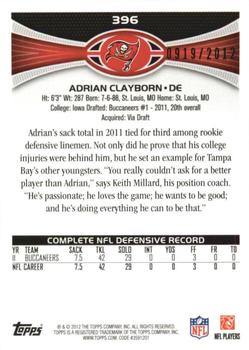 2012 Topps - Gold #396 Adrian Clayborn Back