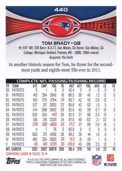 2012 Topps - Gold #440 Tom Brady Back