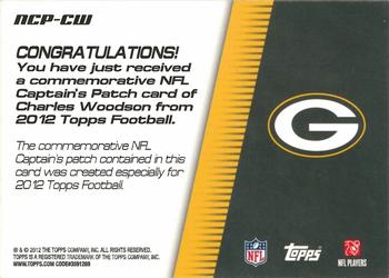 2012 Topps - NFL Captains Patches #NCP-CW Charles Woodson Back