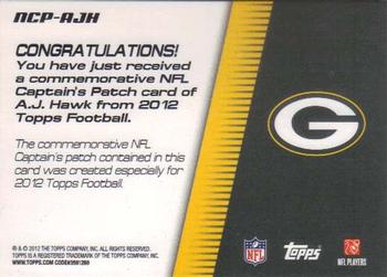 2012 Topps - NFL Captains Patches #NCP-AJH A.J. Hawk Back
