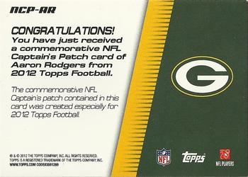 2012 Topps - NFL Captains Patches #NCP-AR Aaron Rodgers Back