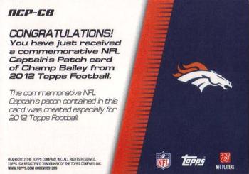 2012 Topps - NFL Captains Patches #NCP-CB Champ Bailey Back