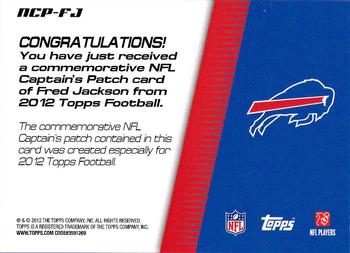 2012 Topps - NFL Captains Patches #NCP-FJ Fred Jackson Back