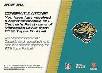 2012 Topps - NFL Captains Patches #NCP-ML Marcedes Lewis Back