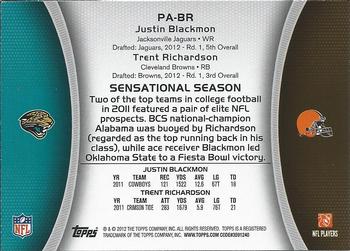 2012 Topps - Paramount Pairs #PA-BR Justin Blackmon / Trent Richardson Back