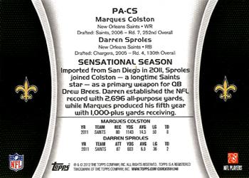 2012 Topps - Paramount Pairs #PA-CS Marques Colston / Darren Sproles Back