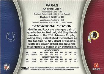 2012 Topps - Paramount Pairs Relics #PAR-LG Andrew Luck / Robert Griffin III Back