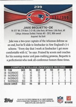 2012 Topps - Pink #239 Jake Bequette Back