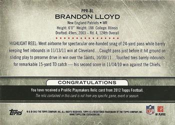2012 Topps - Prolific Playmakers Relics #PPR-BL Brandon Lloyd Back