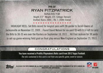 2012 Topps - Prolific Playmakers Relics #PPR-RF Ryan Fitzpatrick Back