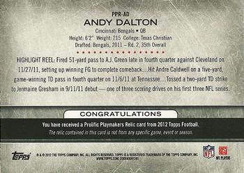 2012 Topps - Prolific Playmakers Relics #PPR-AD Andy Dalton Back