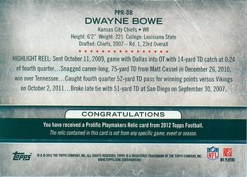 2012 Topps - Prolific Playmakers Relics #PPR-DB Dwayne Bowe Back