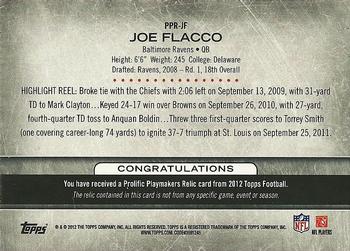 2012 Topps - Prolific Playmakers Relics #PPR-JF Joe Flacco Back