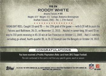 2012 Topps - Prolific Playmakers Relics #PPR-RW Roddy White Back