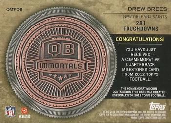 2012 Topps - Quarterback Milestones Touchdowns Medallions Bronze #QMT-DB Drew Brees Back
