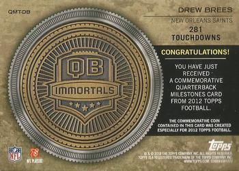 2012 Topps - Quarterback Milestones Touchdowns Medallions Gold #QMT-DB Drew Brees Back