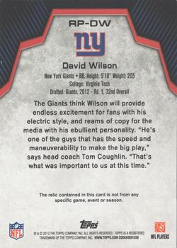 2012 Topps - Rookie Patch #RP-DW David Wilson Back