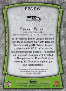 2012 Topps - Rookie Premiere Autographs #RPA-RW Russell Wilson Back