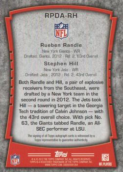 2012 Topps - Rookie Premiere Autographs Dual Red Ink #RPDA-RH Rueben Randle / Stephen Hill Back