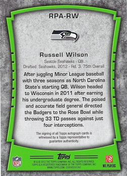 2012 Topps - Rookie Premiere Autographs Red Ink #RPA-RW Russell Wilson Back