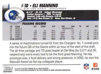2012 Topps - Rookie Reprint #350 Eli Manning Back