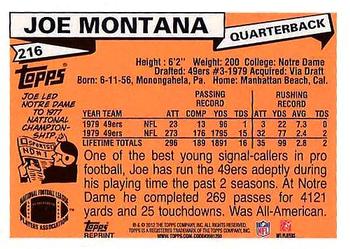 2012 Topps - Rookie Reprint Autographs #216 Joe Montana Back