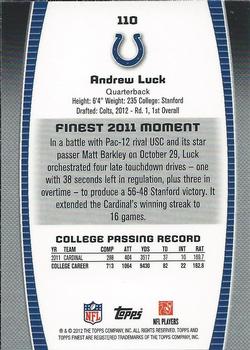 2012 Finest #110 Andrew Luck Back