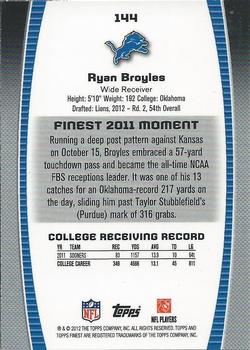 2012 Finest #144 Ryan Broyles Back