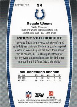 2012 Finest #34 Reggie Wayne Back
