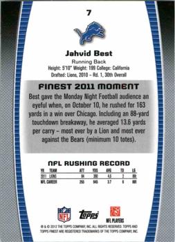 2012 Finest #7 Jahvid Best Back