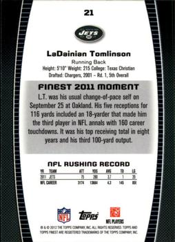 2012 Finest #21 LaDainian Tomlinson Back