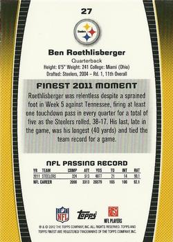 2012 Finest #27 Ben Roethlisberger Back