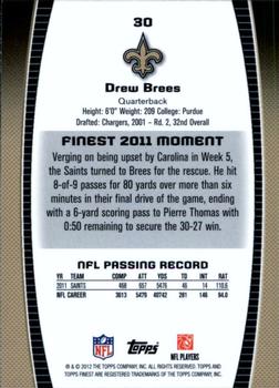 2012 Finest #30 Drew Brees Back