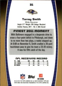 2012 Finest #31 Torrey Smith Back