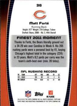 2012 Finest #36 Matt Forte Back