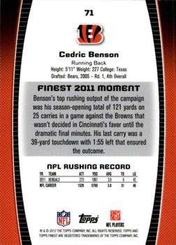 2012 Finest #71 Cedric Benson Back