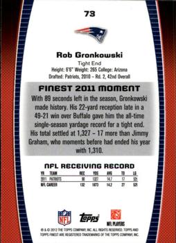 2012 Finest #73 Rob Gronkowski Back