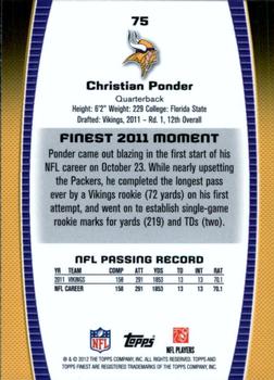 2012 Finest #75 Christian Ponder Back
