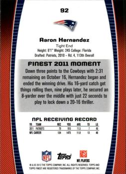 2012 Finest #92 Aaron Hernandez Back