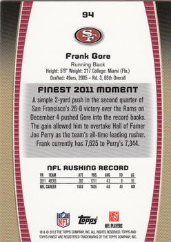 2012 Finest #94 Frank Gore Back