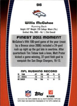 2012 Finest #96 Willis McGahee Back