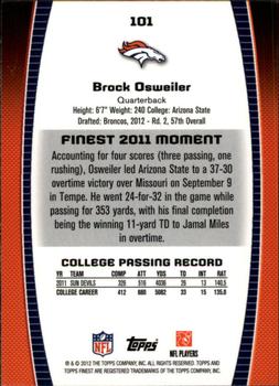 2012 Finest #101 Brock Osweiler Back