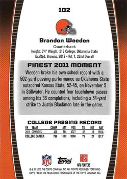 2012 Finest #102 Brandon Weeden Back