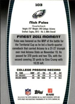 2012 Finest #103 Nick Foles Back