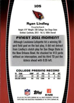 2012 Finest #105 Ryan Lindley Back