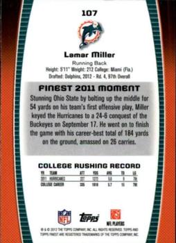2012 Finest #107 Lamar Miller Back