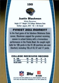 2012 Finest #130 Justin Blackmon Back