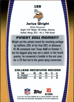 2012 Finest #138 Jarius Wright Back